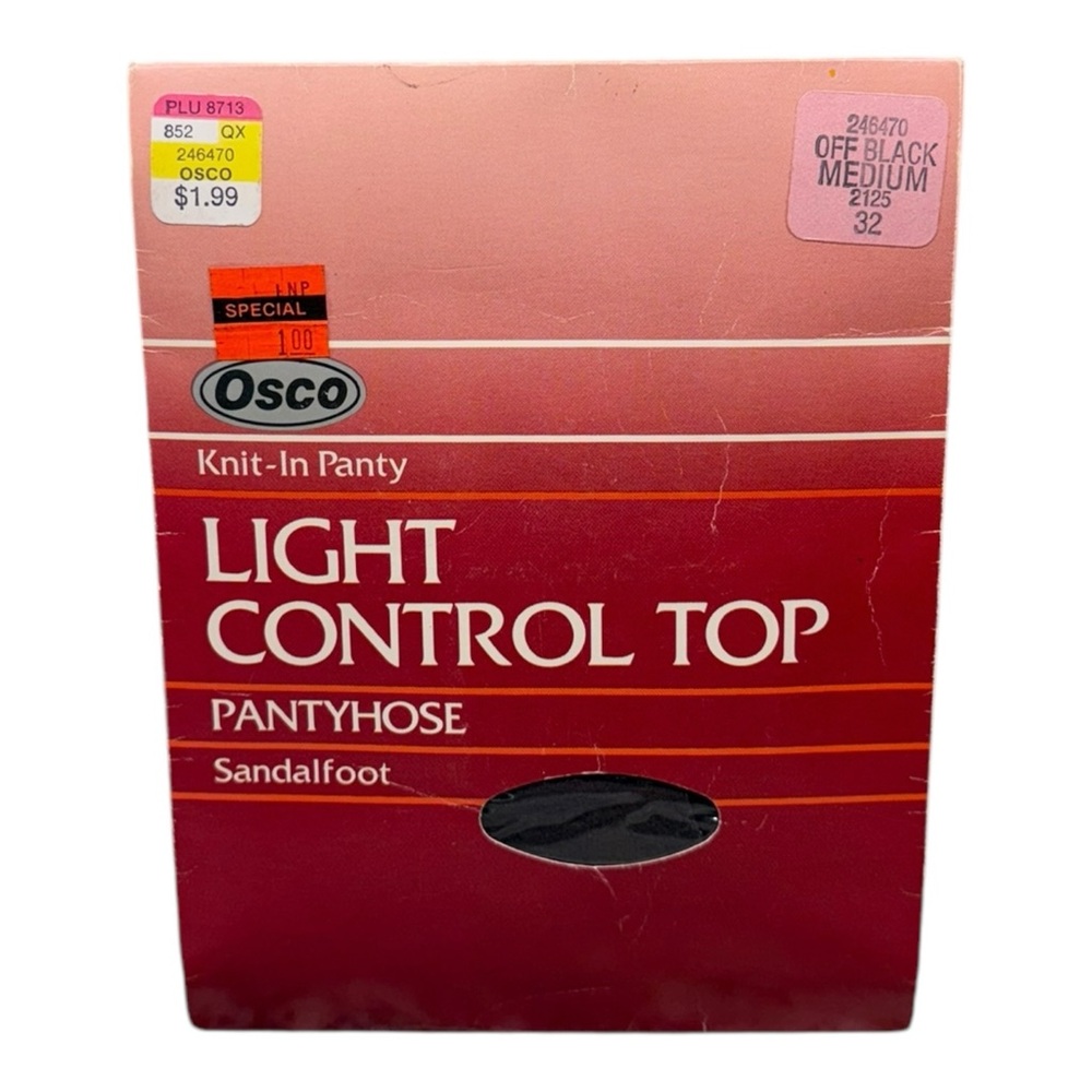 Vtg Osco Knit-In Panty Light Control Top Pantyhose Off Black Medium Sandalfoot
